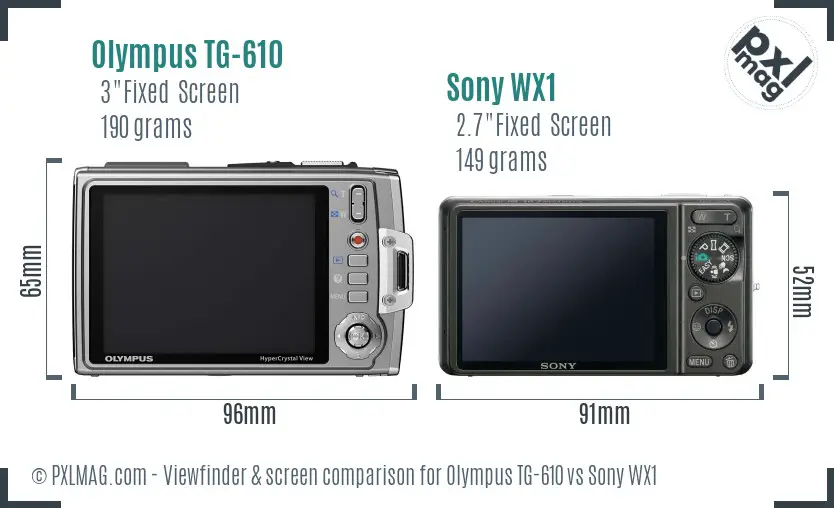 Olympus TG-610 vs Sony WX1 Screen and Viewfinder comparison