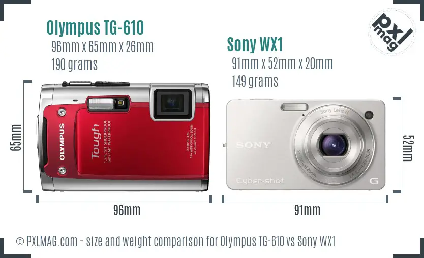 Olympus TG-610 vs Sony WX1 size comparison