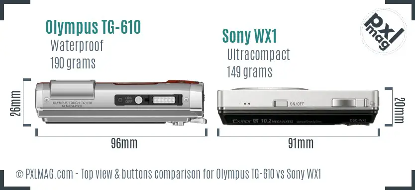 Olympus TG-610 vs Sony WX1 top view buttons comparison
