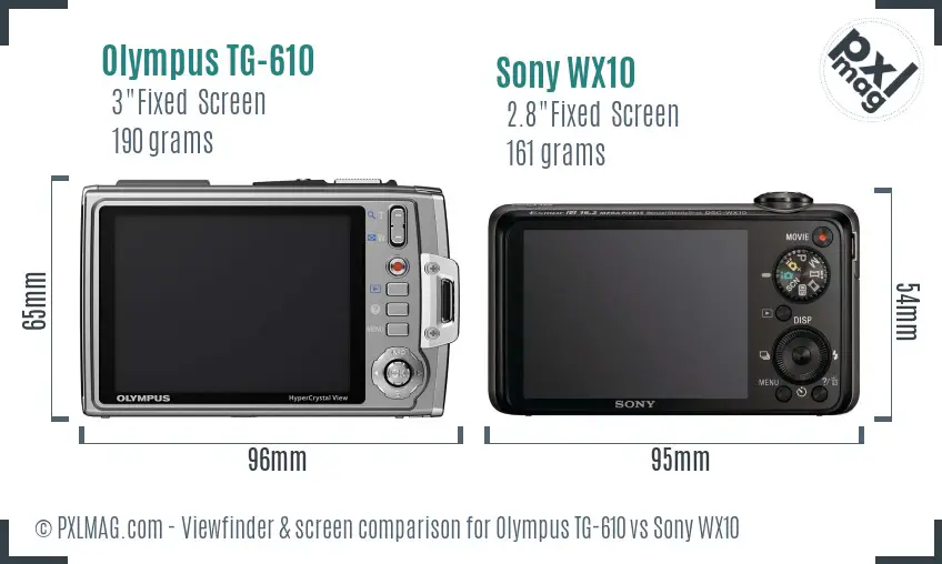 Olympus TG-610 vs Sony WX10 Screen and Viewfinder comparison