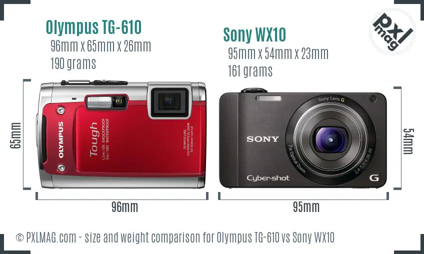 Olympus TG-610 vs Sony WX10 size comparison