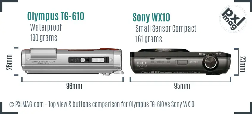 Olympus TG-610 vs Sony WX10 top view buttons comparison