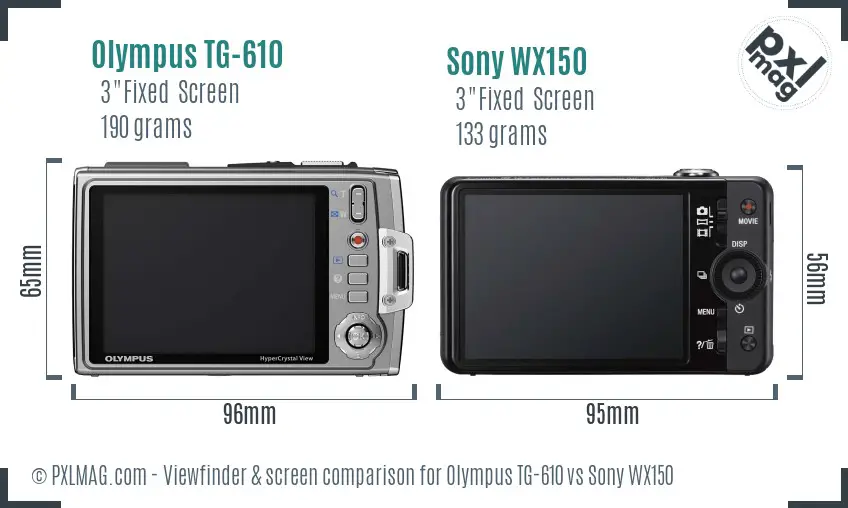 Olympus TG-610 vs Sony WX150 Screen and Viewfinder comparison