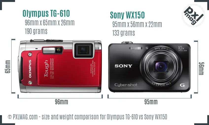 Olympus TG-610 vs Sony WX150 size comparison