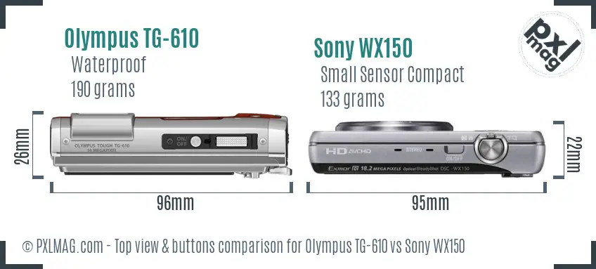 Olympus TG-610 vs Sony WX150 top view buttons comparison
