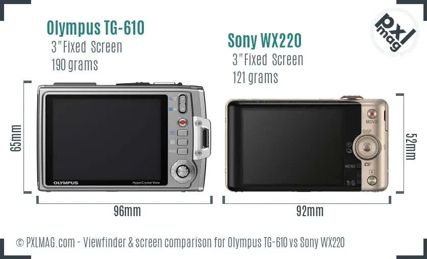 Olympus TG-610 vs Sony WX220 Screen and Viewfinder comparison