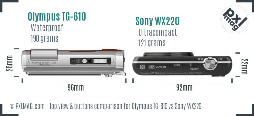 Olympus TG-610 vs Sony WX220 top view buttons comparison