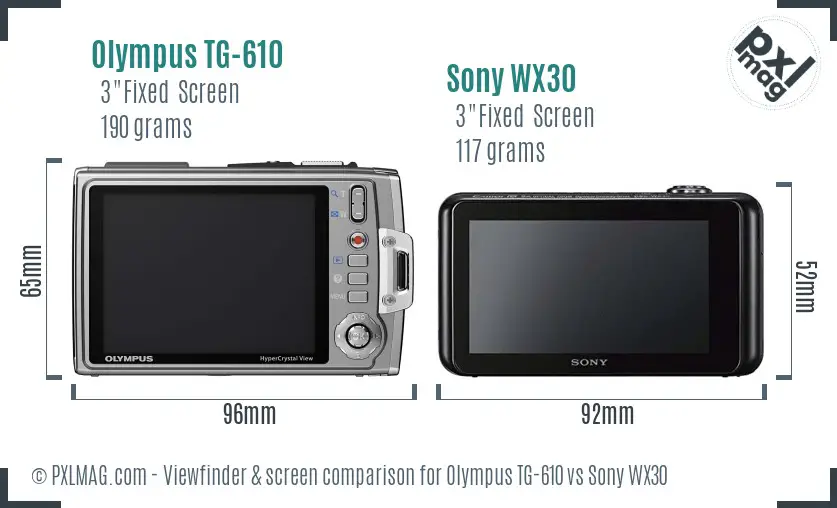 Olympus TG-610 vs Sony WX30 Screen and Viewfinder comparison