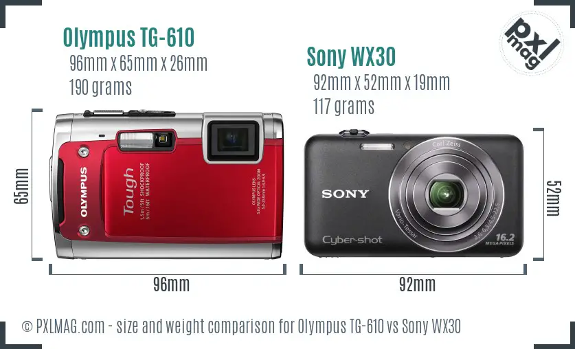 Olympus TG-610 vs Sony WX30 size comparison