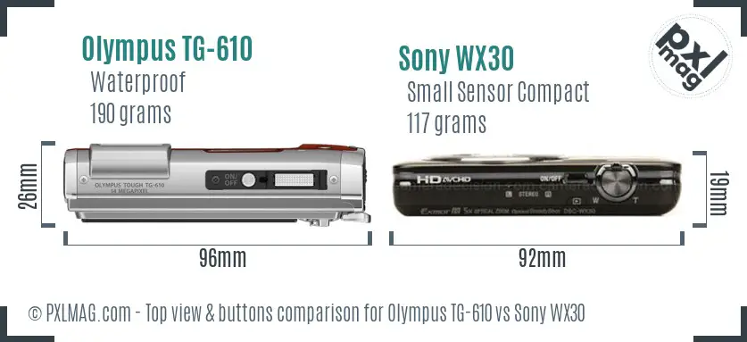Olympus TG-610 vs Sony WX30 top view buttons comparison