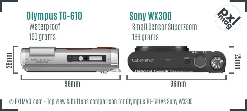 Olympus TG-610 vs Sony WX300 top view buttons comparison