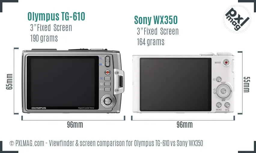 Olympus TG-610 vs Sony WX350 Screen and Viewfinder comparison