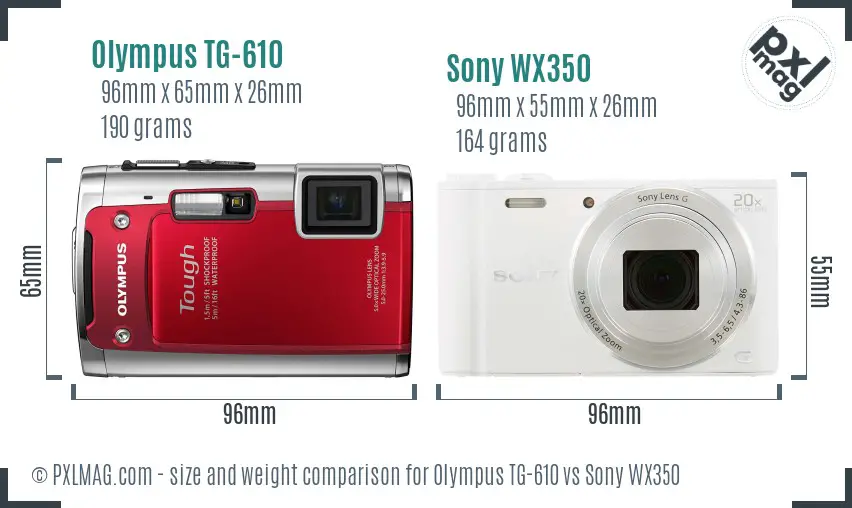 Olympus TG-610 vs Sony WX350 size comparison