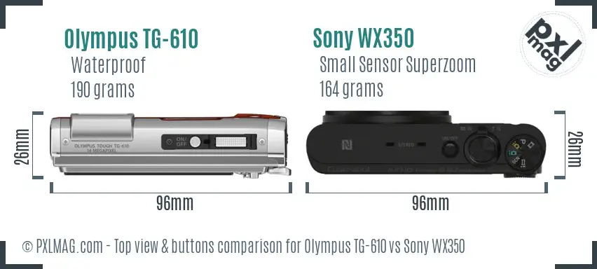 Olympus TG-610 vs Sony WX350 top view buttons comparison