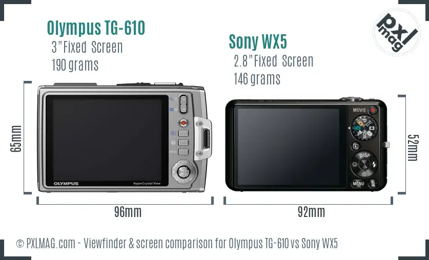 Olympus TG-610 vs Sony WX5 Screen and Viewfinder comparison
