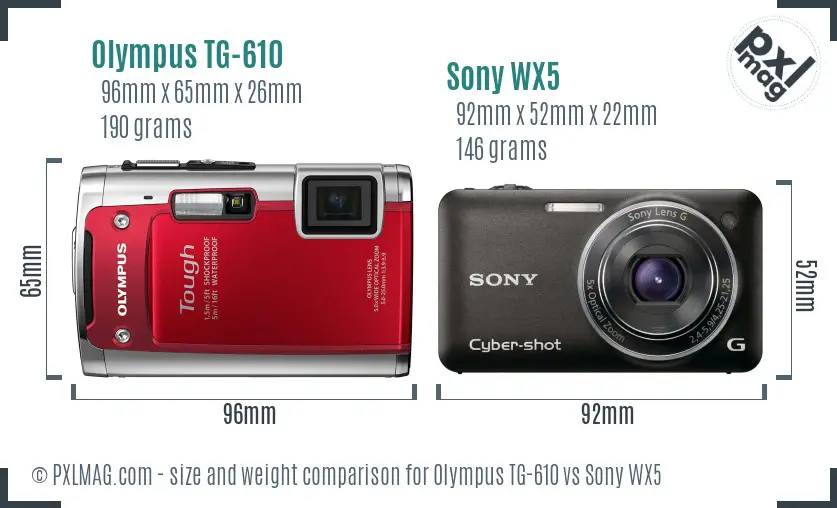Olympus TG-610 vs Sony WX5 size comparison