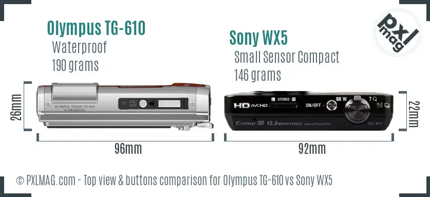 Olympus TG-610 vs Sony WX5 top view buttons comparison