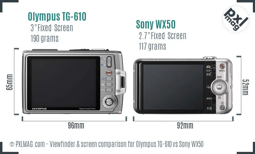 Olympus TG-610 vs Sony WX50 Screen and Viewfinder comparison