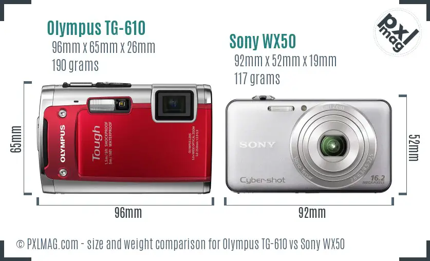 Olympus TG-610 vs Sony WX50 size comparison