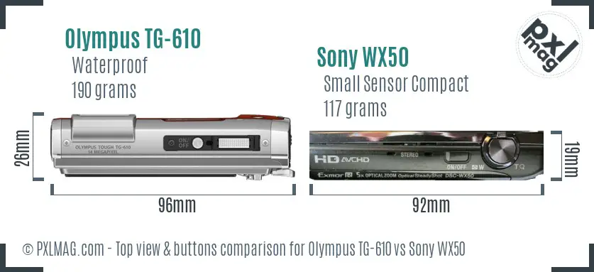 Olympus TG-610 vs Sony WX50 top view buttons comparison