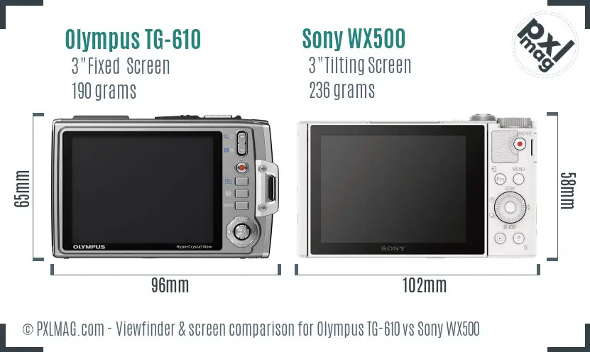 Olympus TG-610 vs Sony WX500 Screen and Viewfinder comparison