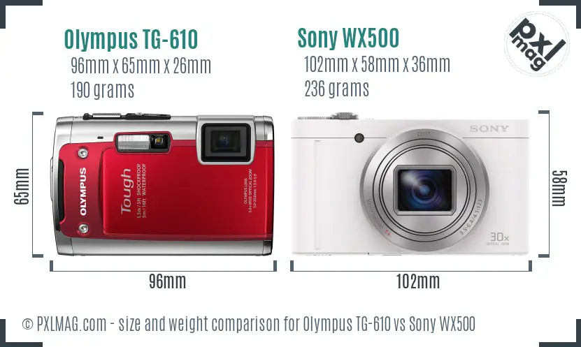 Olympus TG-610 vs Sony WX500 size comparison