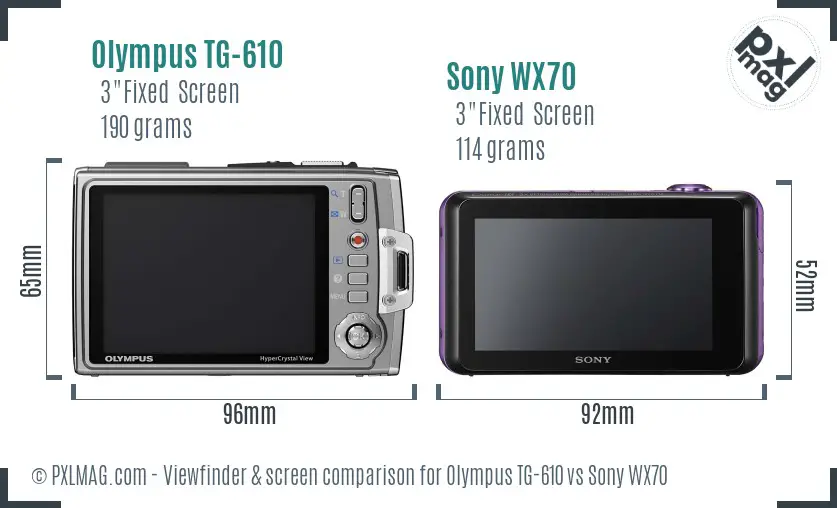 Olympus TG-610 vs Sony WX70 Screen and Viewfinder comparison