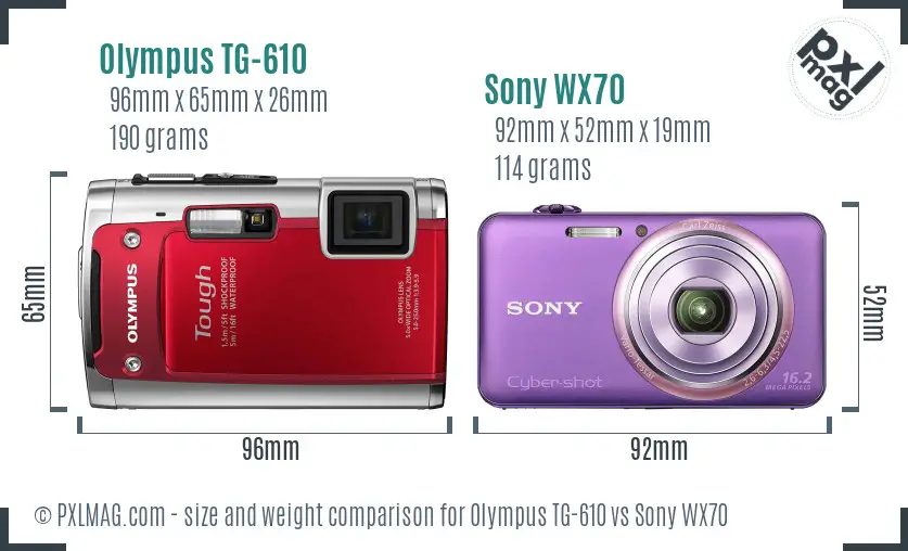 Olympus TG-610 vs Sony WX70 size comparison