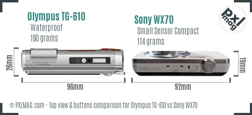 Olympus TG-610 vs Sony WX70 top view buttons comparison