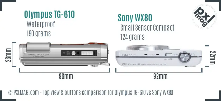 Olympus TG-610 vs Sony WX80 top view buttons comparison