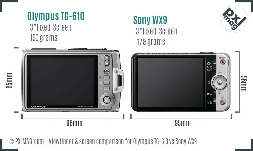 Olympus TG-610 vs Sony WX9 Screen and Viewfinder comparison