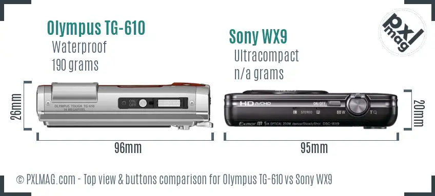 Olympus TG-610 vs Sony WX9 top view buttons comparison