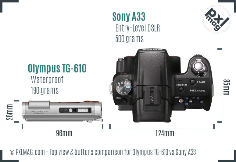 Olympus TG-610 vs Sony A33 top view buttons comparison