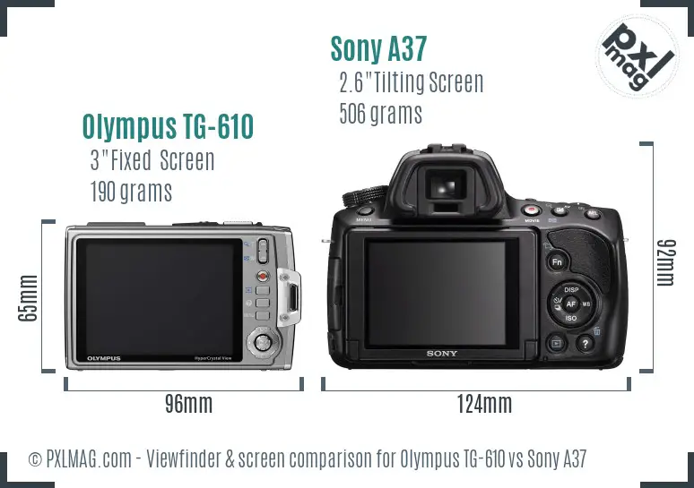 Olympus TG-610 vs Sony A37 Screen and Viewfinder comparison