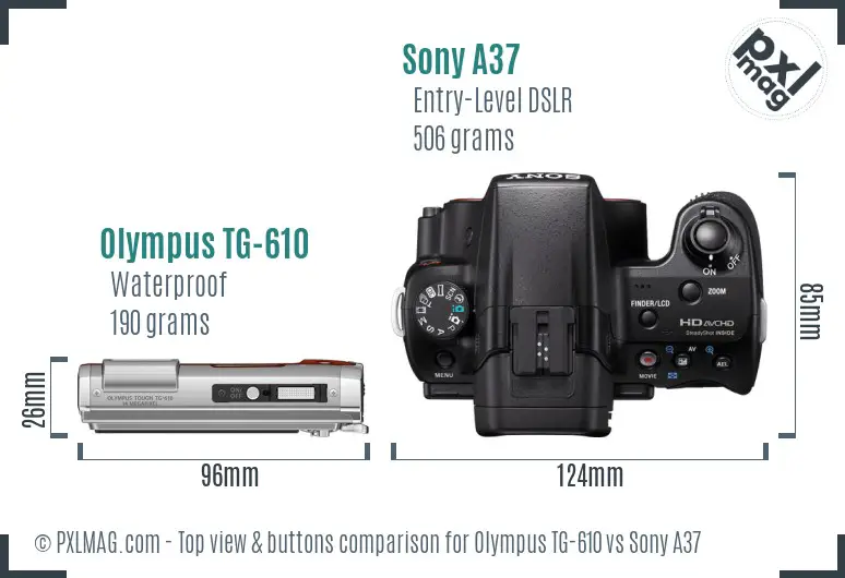 Olympus TG-610 vs Sony A37 top view buttons comparison