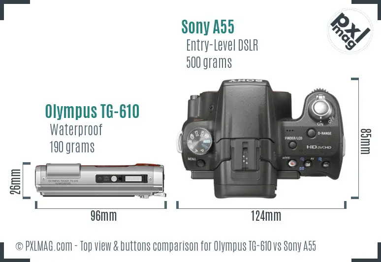 Olympus TG-610 vs Sony A55 top view buttons comparison