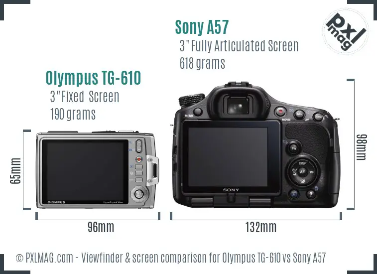 Olympus TG-610 vs Sony A57 Screen and Viewfinder comparison