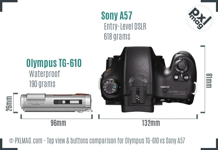 Olympus TG-610 vs Sony A57 top view buttons comparison
