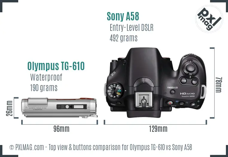 Olympus TG-610 vs Sony A58 top view buttons comparison