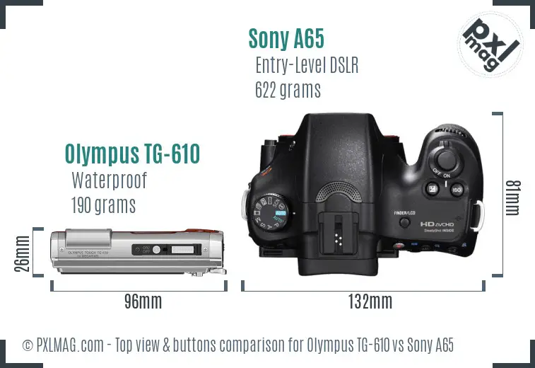 Olympus TG-610 vs Sony A65 top view buttons comparison