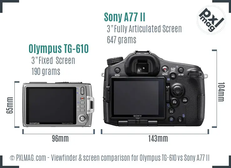 Olympus TG-610 vs Sony A77 II Screen and Viewfinder comparison