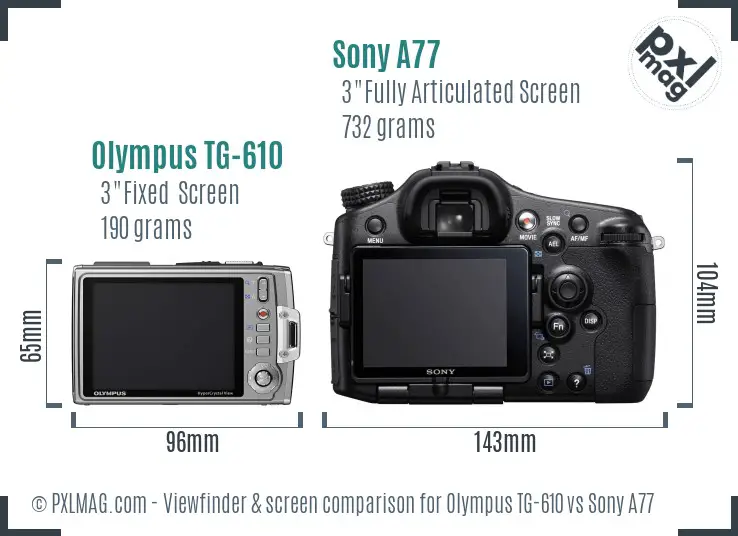 Olympus TG-610 vs Sony A77 Screen and Viewfinder comparison