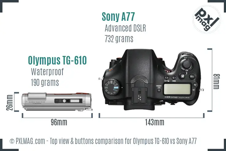 Olympus TG-610 vs Sony A77 top view buttons comparison