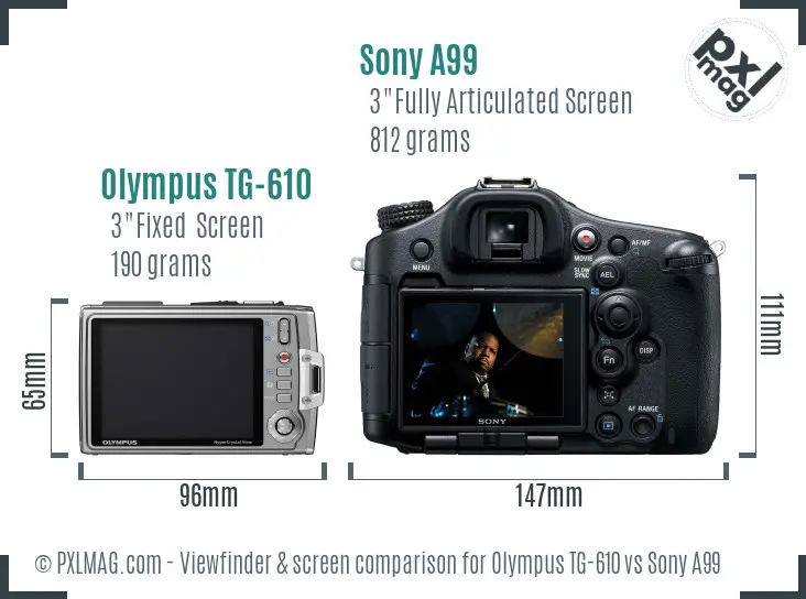 Olympus TG-610 vs Sony A99 Screen and Viewfinder comparison