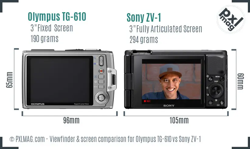 Olympus TG-610 vs Sony ZV-1 Screen and Viewfinder comparison