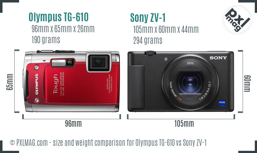 Olympus TG-610 vs Sony ZV-1 size comparison