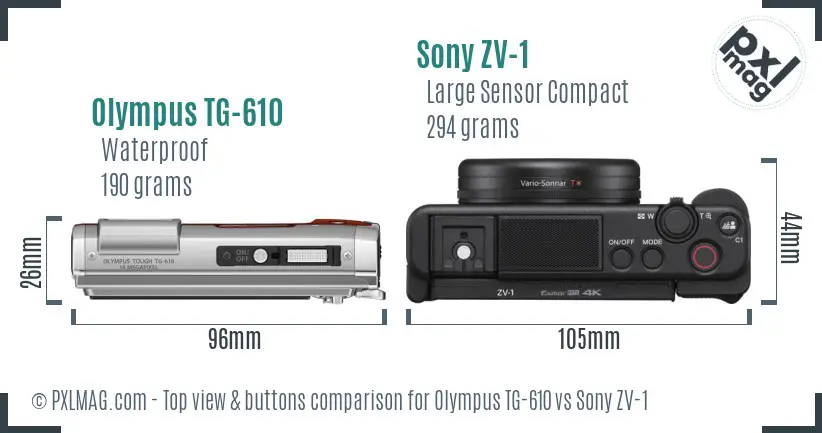 Olympus TG-610 vs Sony ZV-1 top view buttons comparison