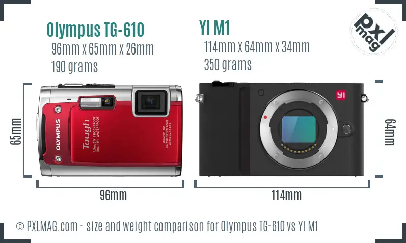 Olympus TG-610 vs YI M1 size comparison
