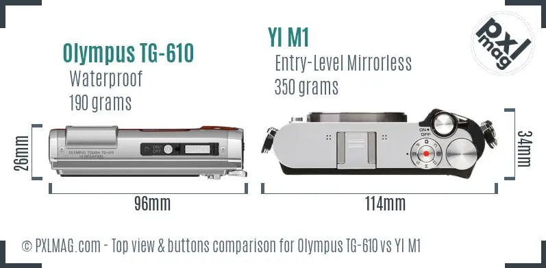 Olympus TG-610 vs YI M1 top view buttons comparison