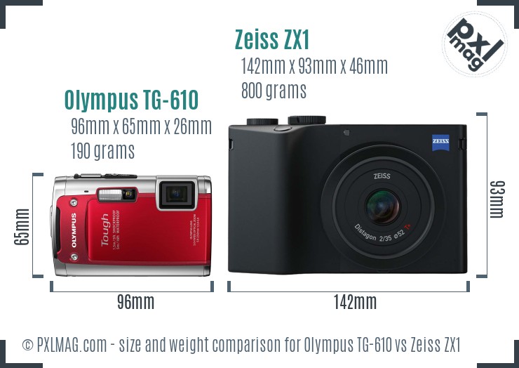 Olympus TG-610 vs Zeiss ZX1 size comparison